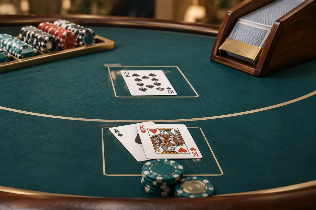 Kartu dan cip pada meja blackjack