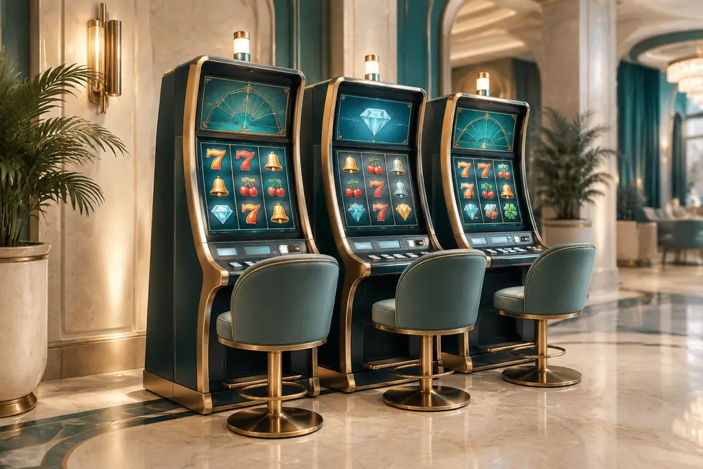 Deretan mesin slot di ruang kasino